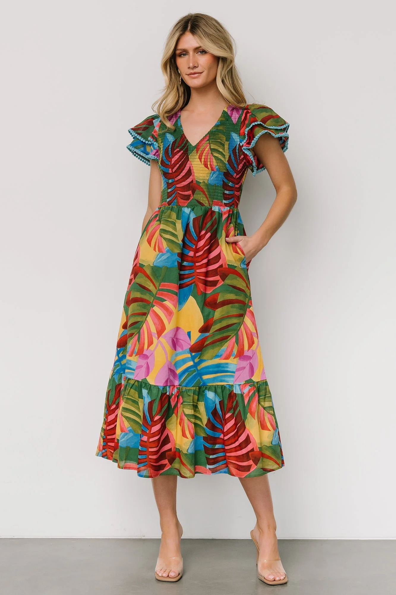 Marielle Smocked Midi Dress | Multi Print - Meetpaco