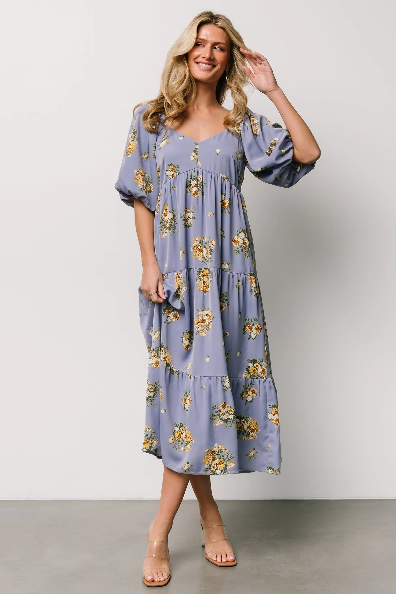 Judith Dress | Blue + Golden Floral - Meetpaco
