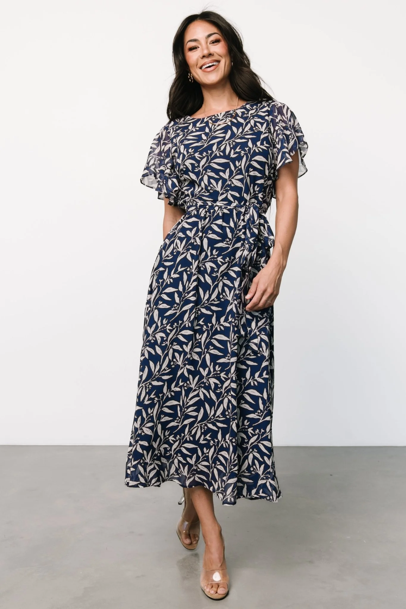 Laurel Midi Dress | Blue + Gray Floral - Meetpaco