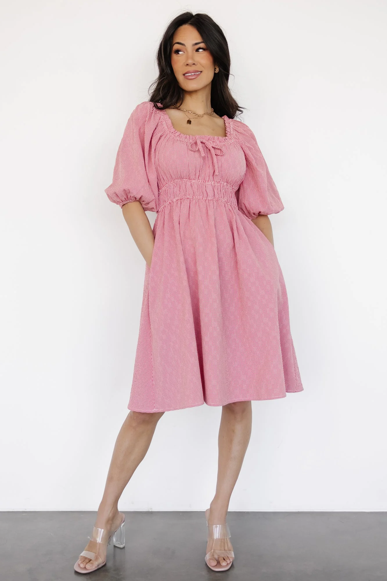 Shawna Short Dress | Red Gingham Print - Meetpaco