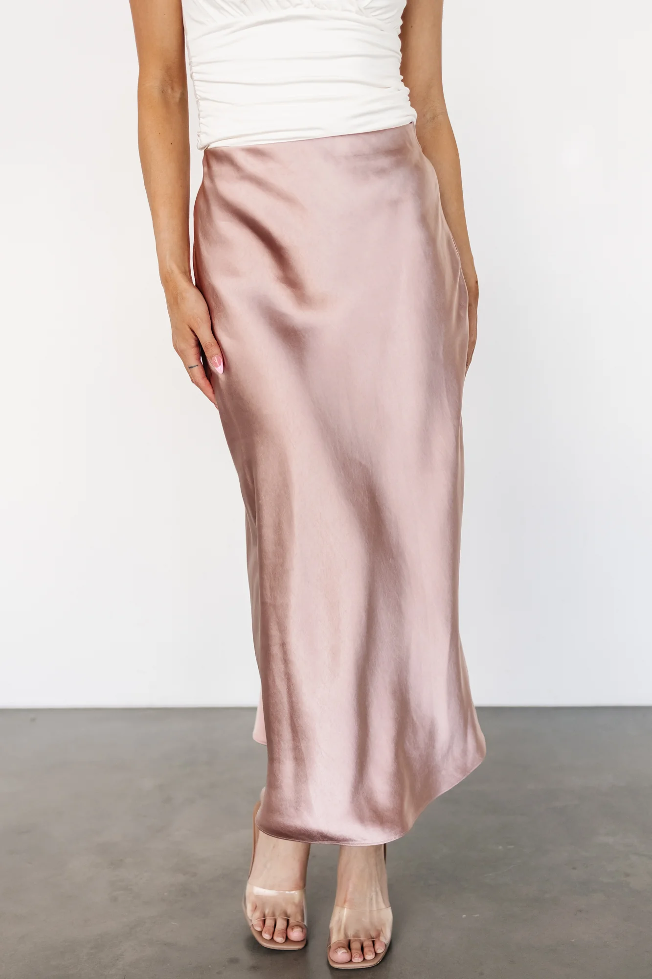 Celeste Satin Midi Skirt | Blush - Meetpaco