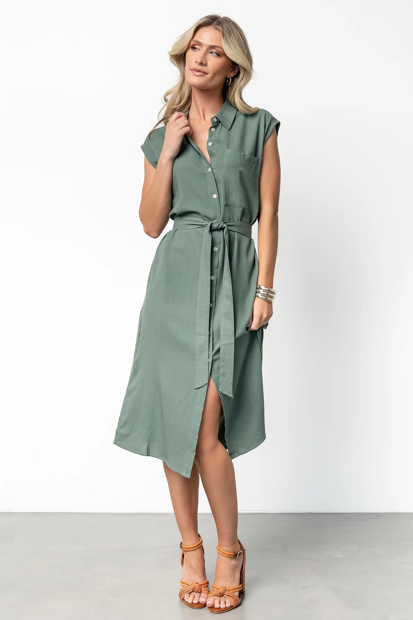Toledo Button Up Midi Dress | Green - Meetpaco