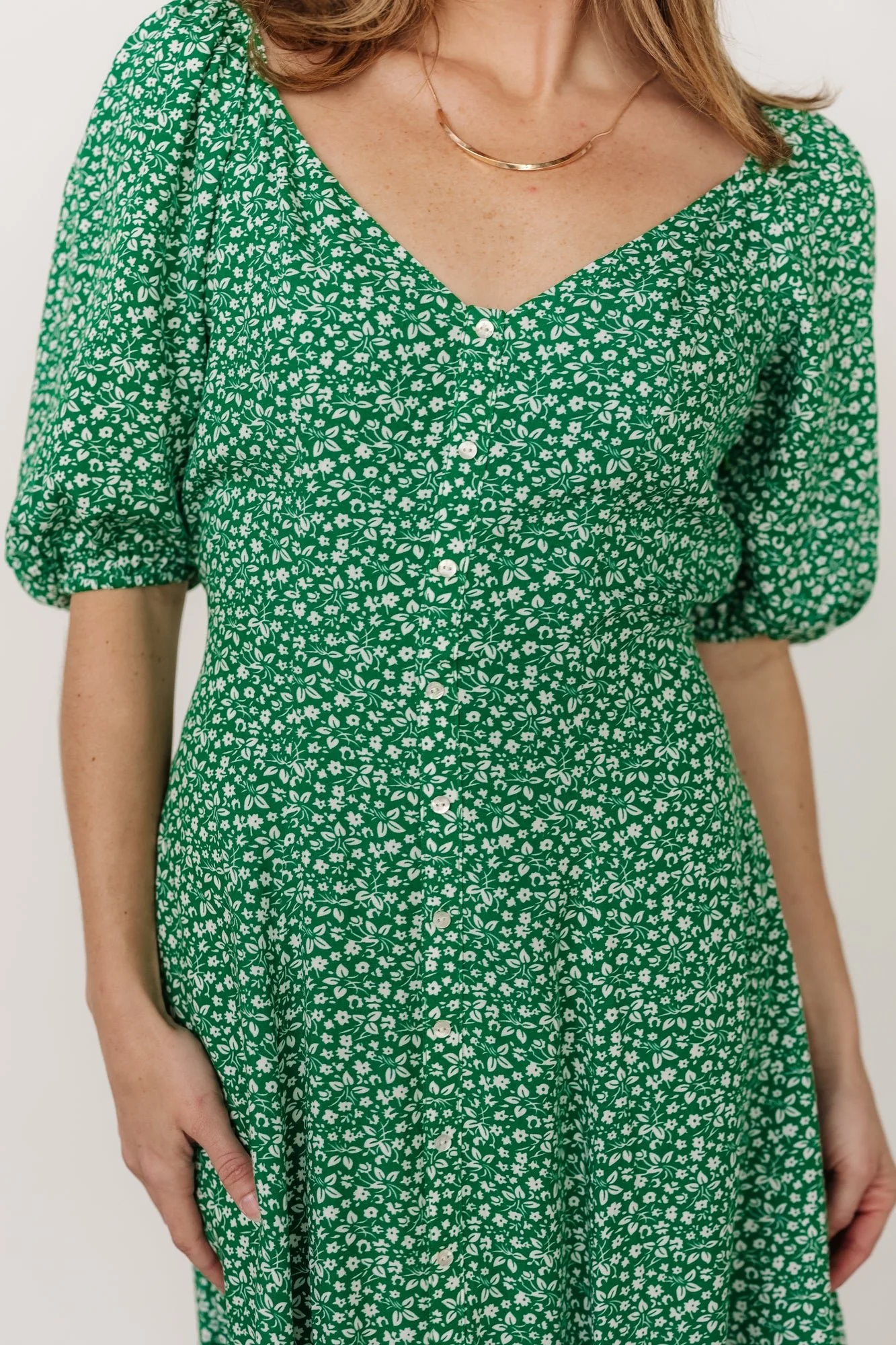 Elisabeth Button Dress | Green Floral - Meetpaco