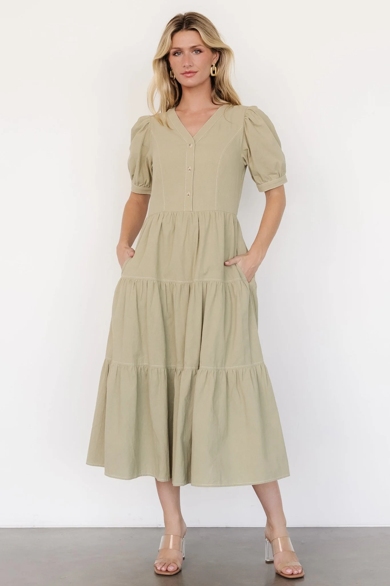 Shelby Button Top Dress | Sage Green - Meetpaco