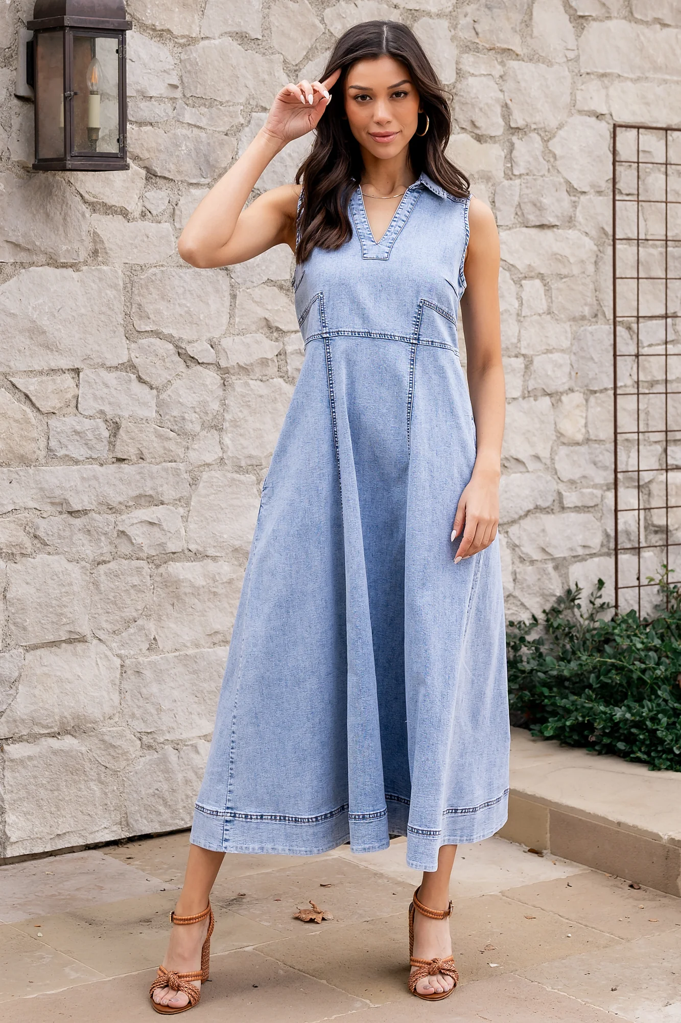 Georgia Sleeveless Midi Dress | Denim - Meetpaco