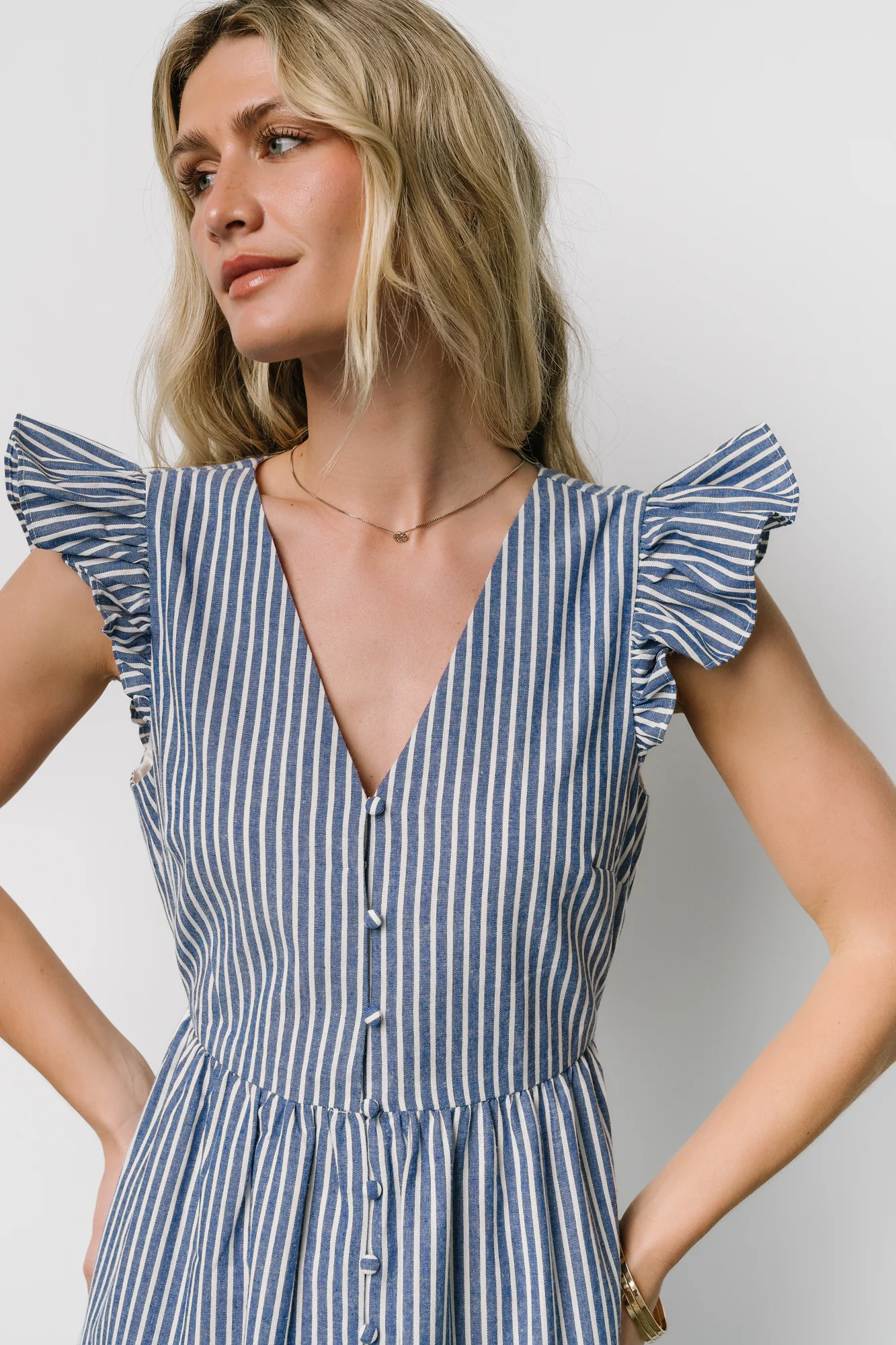 Hettie Button Maxi Dress | Blue Stripe - Meetpaco