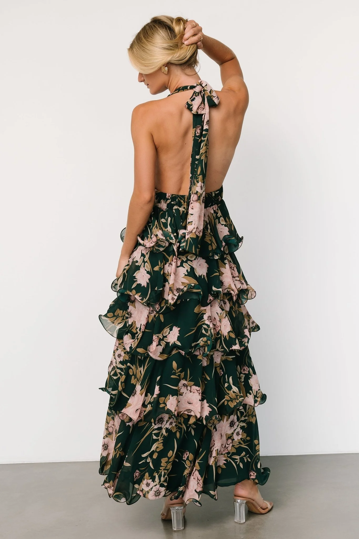 Jesslyn Open Back Tiered Maxi Dress | Green + Pink - Meetpaco