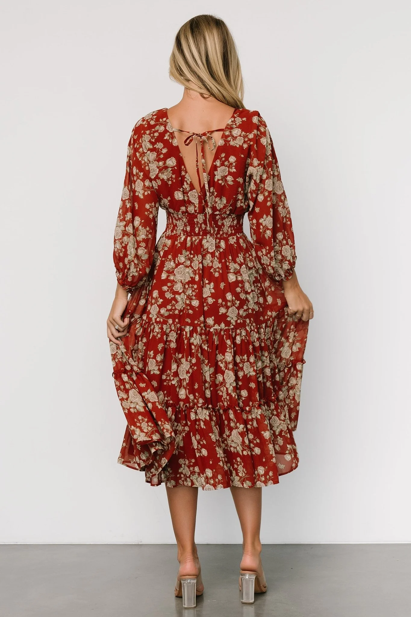 Coventry Tiered Midi Dress | Rust Floral - Meetpaco