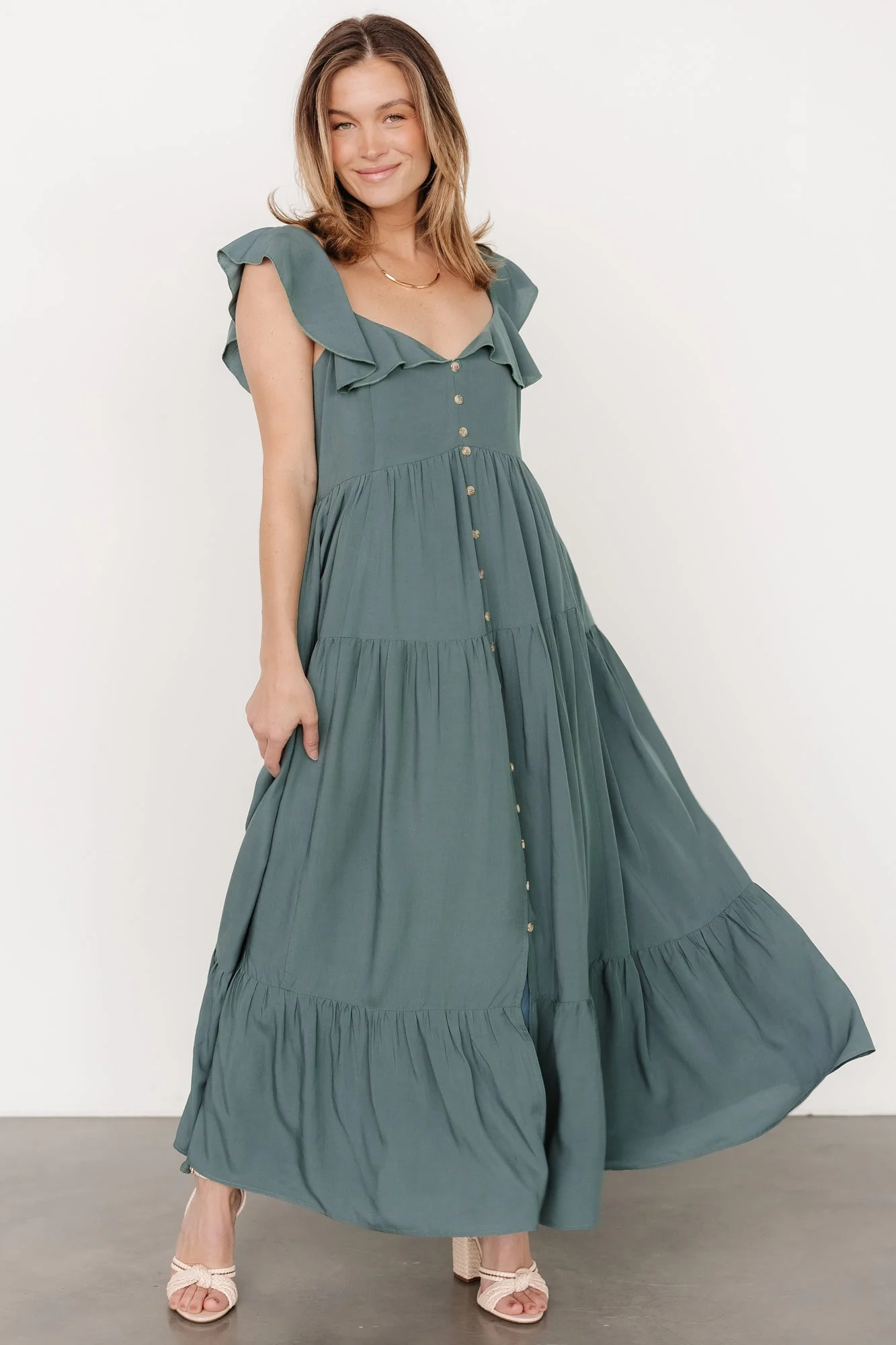 Ellie Ruffle Top Dress | Deep Teal - Meetpaco