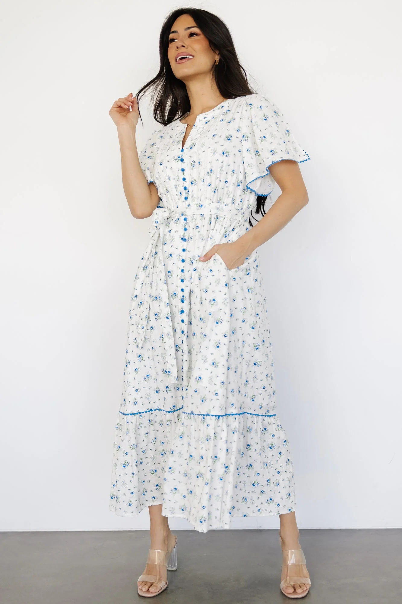 Janie Midi Dress | Ivory Multi Floral - Meetpaco