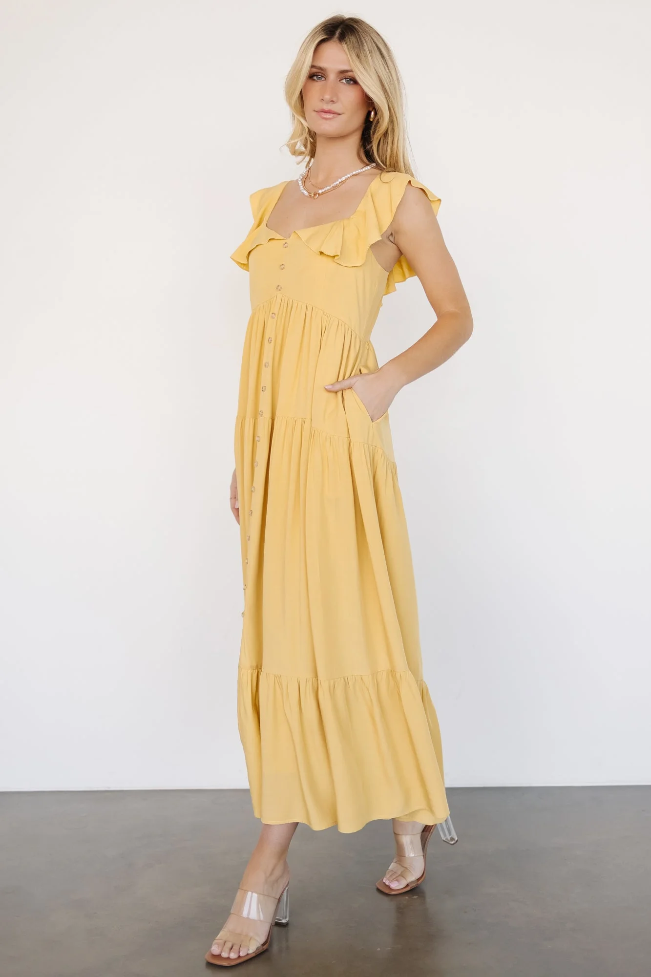 Ellie Ruffle Top Dress | Golden Yellow - Meetpaco
