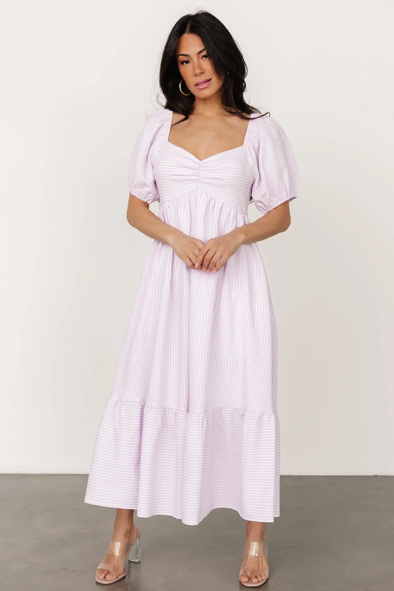 Poppy Midi Dress | Lavender + Off White - Meetpaco