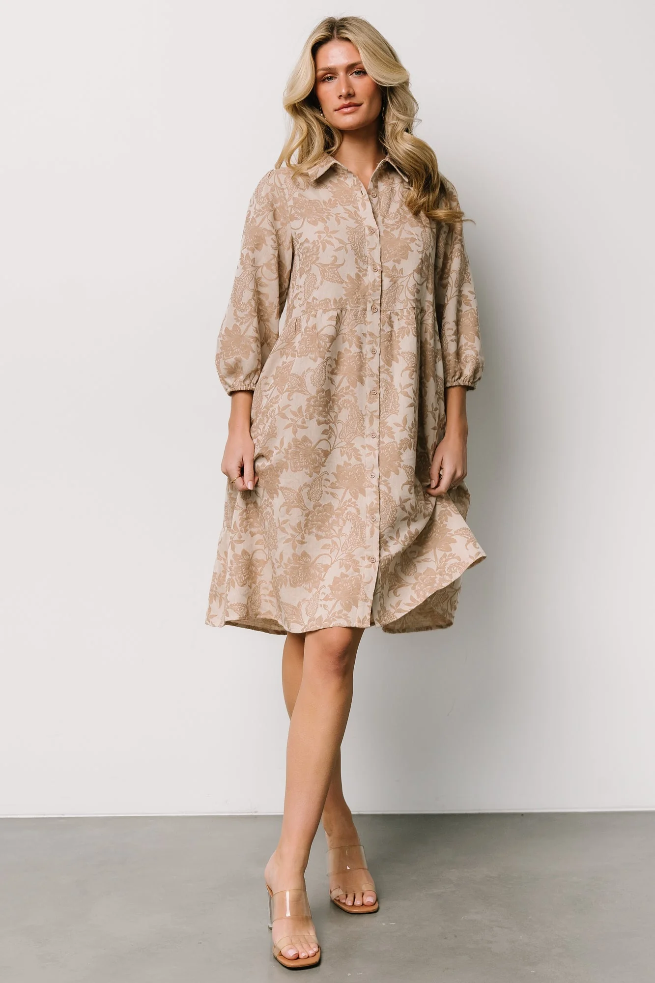 Dakota Babydoll Dress | Taupe Print - Meetpaco